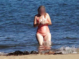 Swimsuit goes transparent when juicy revealing her curly cum-hole